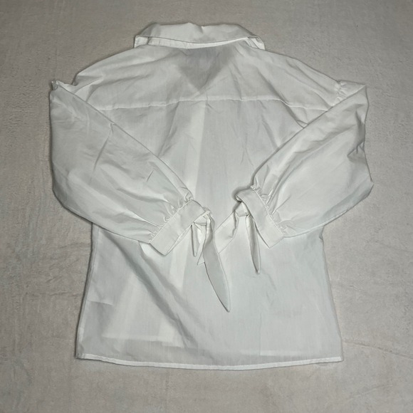 Mare Mare Anthropologie White Button Up Tie Cuff Long Sleeve Blouse Top Medium - Picture 7 of 8